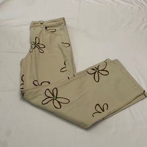 Cream color with brown flowers